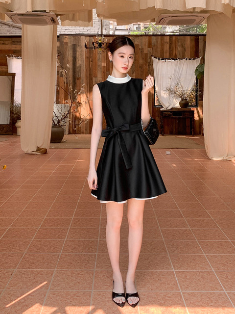 Xxning French Hepburn Style Color-Blocked Tank Dress for Women, Autumn High-End Elegant Socialite Chanel-Style Dress