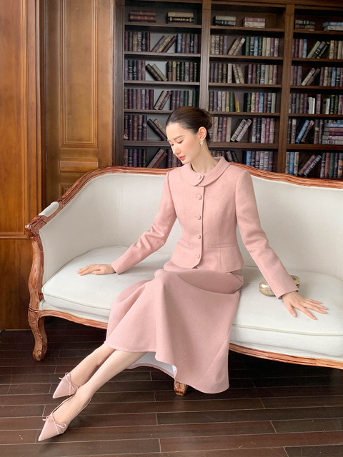 Xxning French-Style Curved Collar Tweed Jacket and Skirt Set for Women, Autumn and Winter, Rich Lady Temperament Two-Piece Set