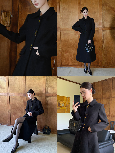 Xxning Rich Lady Style Lapel Waist-Cinching Woolen Coat, Autumn Chanel-Inspired High-End Designer Jacket