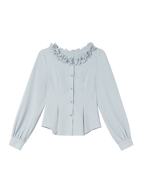 Xxning French Retro Floral Collar Waist-Cinching Pleated Shirt for Women, Elegant and Slim-Fitting Fashionable Top