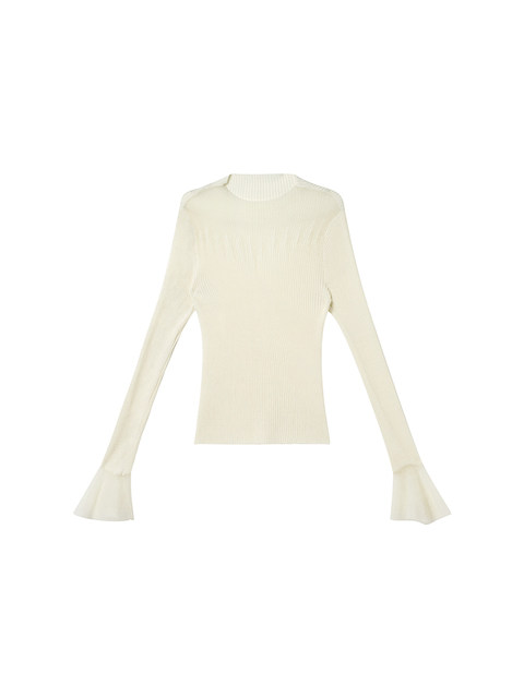 Xxning French-Style Sheer Bell-Sleeve Knit Top 2025 Autumn New Slim-Fit Elegant Long-Sleeve Base Shirt