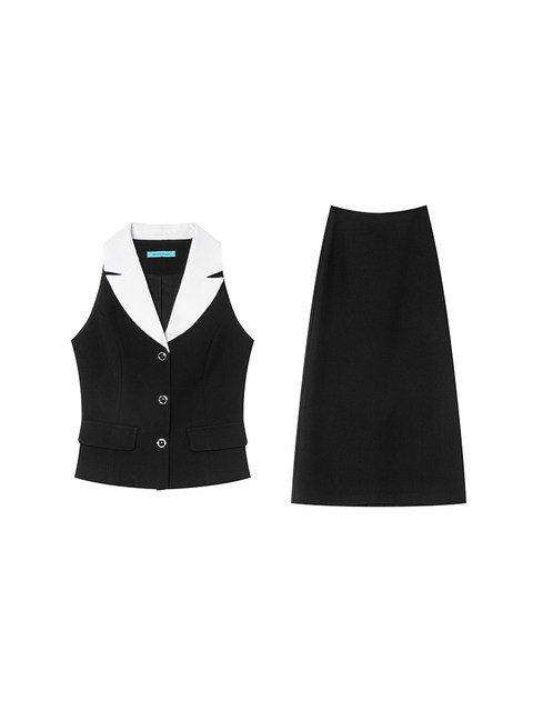 Xxning French-Style Color-Blocked Lapel Vest and Skirt Set for Women, Autumn Fashion, Commuter Style, High-End Two-Piece Set