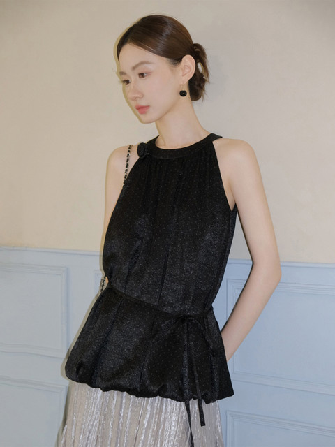 Xxning Fashionable and High-End Polka Dot Print Halter Neck Shirt for Women, New Autumn Design Off-Shoulder Top