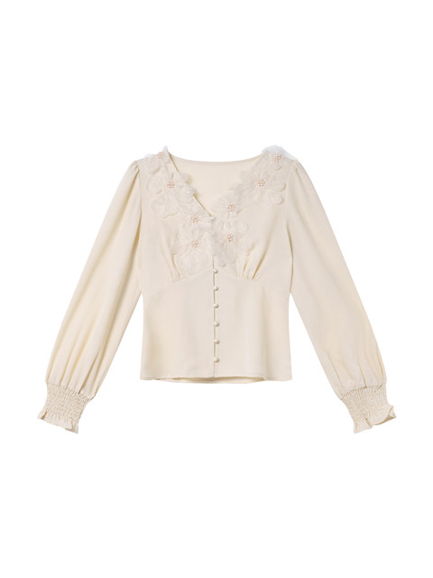 Xxning French Petal V-Neck Palace-Style Shirt for Women 2025 Autumn New Design Fairy-Like Top