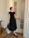 Xxning French-Style Color-Blocked Lapel Dress with Small Flutter Sleeves for Women, Autumn Niche Design, High-End Feel, Slimming Long Dress