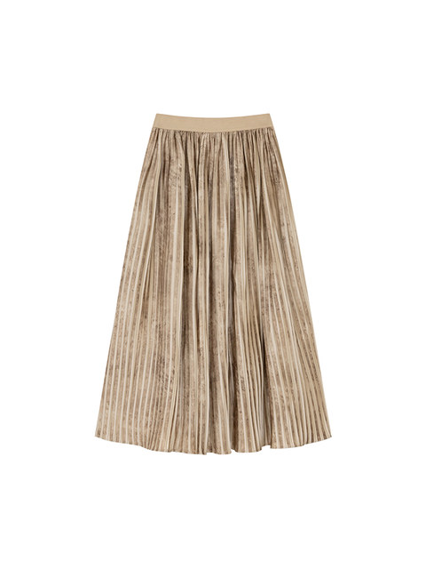 Xxning French-Style Pleated Printed Skirt for Women, New Winter High-Waisted Slimming A-Line Elegant Mid-Length Skirt