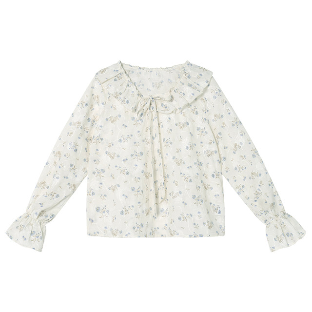 XXNING French ruffle collar floral ເສື້ອແຂນຍາວສໍາລັບແມ່ຍິງ 2024 ພາກຮຽນ spring ແລະ summer ຮູບແບບໃຫມ່ອ່ອນໂຍນແບບເທິງ