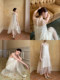 Xxning French-Style Mesh Patchwork Stand-Up Collar See-Through Tiered Dress for Women, Hepburn-Style White Fairy Dress