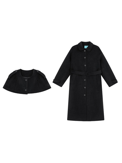 Xxning French Retro Cape Design Two-Way Woolen Coat for Women, Autumn and Winter High-End Fashion Waist-Cinching Jacket