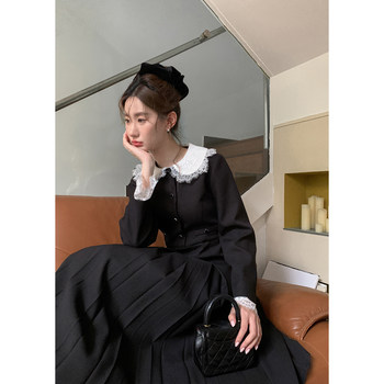 Xxning French-Style Elegant Lady Lace Lapel Lace-Up Sleeve Dress Women's New Autumn Design Long Dress