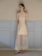 Xxning New Chinese Style Halter Neck Dress for Women, National Style, Gentle and Elegant, White Moonlight Waist-Cinching Mesh Dress