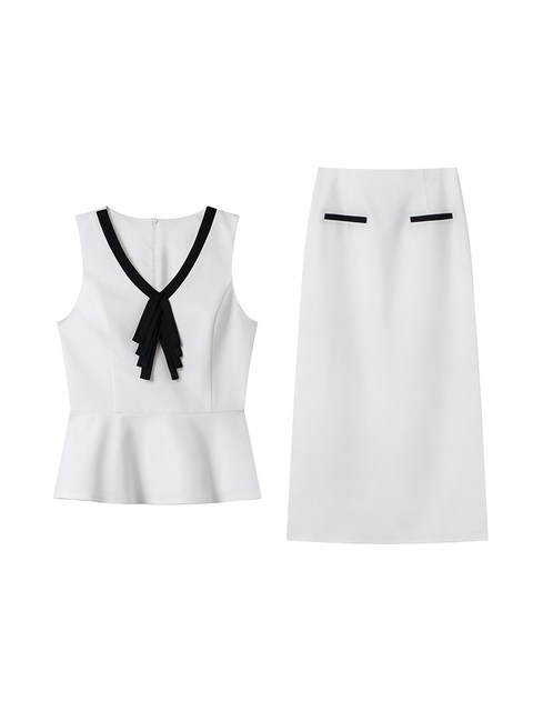 Xxning French-Style Contrasting Color Bow Tie Vest and Skirt Set for Women 2025 New Elegant and Stylish Two-Piece Set