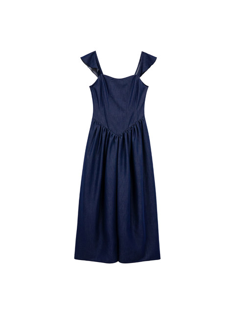 Xxning French Retro Ruffled Dress for Women, Autumn Seaside Vacation Style, Slim Long A-Line Fairy Dress