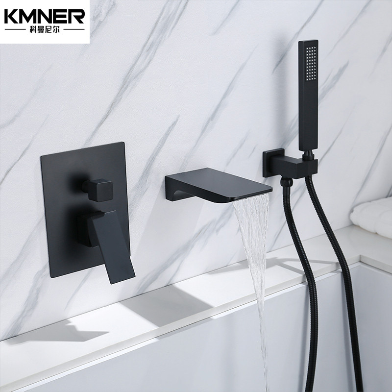 German All-copper Bath Side Tap Waterfall Shower embedded in wall Concealed Hot Water Shower Suit Black Gold Color