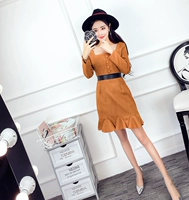 2018 mùa thu và mùa đông quần áo mới Hàn Quốc phiên bản của tính khí là mỏng hươu gầy váy cao eo đáy Một từ váy ruffle váy thời trang nữ