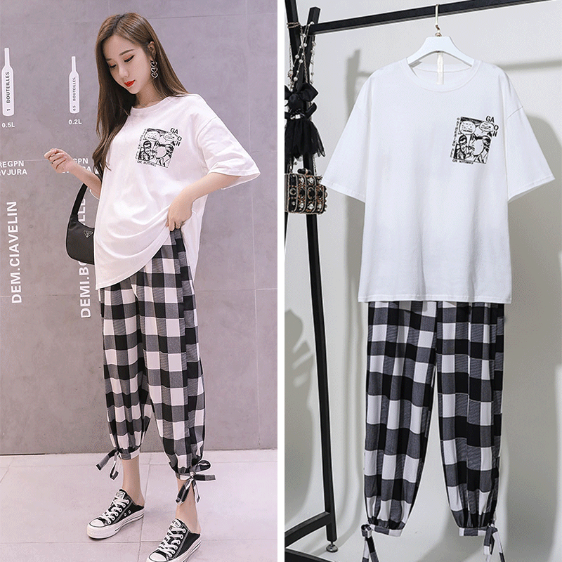 Maternity pants spring and summer outside wear thin fashion hip mom loose cropped small checkered summer lantern pants