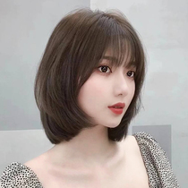 Wig female short hair Air bangs age reduction clavicle hair Medium long straight hair Full headgear Simulation human hair fashion bobble head