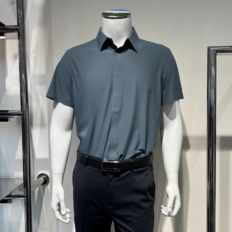 Lukadilong Summer Four-Way Stretch Anti-Wrinkle Quick-Drying Solid Color Men's Business Casual Short-Sleeved Shirt 123241132B