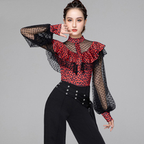 Latin dance jacket practice clothes womens autumn and winter 2021 new modern National Standard Waltz dance dance dress one-piece long sleeve