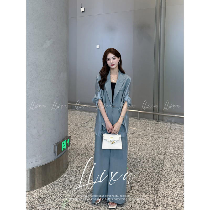 Liixu Summer High-Fashion Thin Suit Set with Three-Quarter Sleeves, Drapey Pants, Slimming, Two-Piece Commuter Set