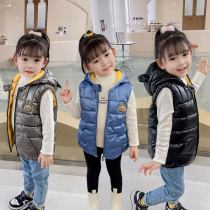 2022 new childrens vest winter thickening boys and girls baby childrens down cotton vest hooded outside wear tide
