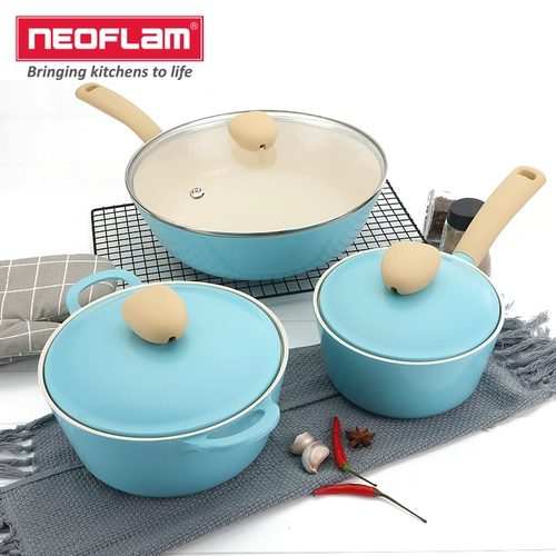 [SET] Neoflam Pots 3 кусочки керамического не -стабильного для перемешивания -съемная плита молочная кастрюль Комбинированный кухонный горшок набор кухон