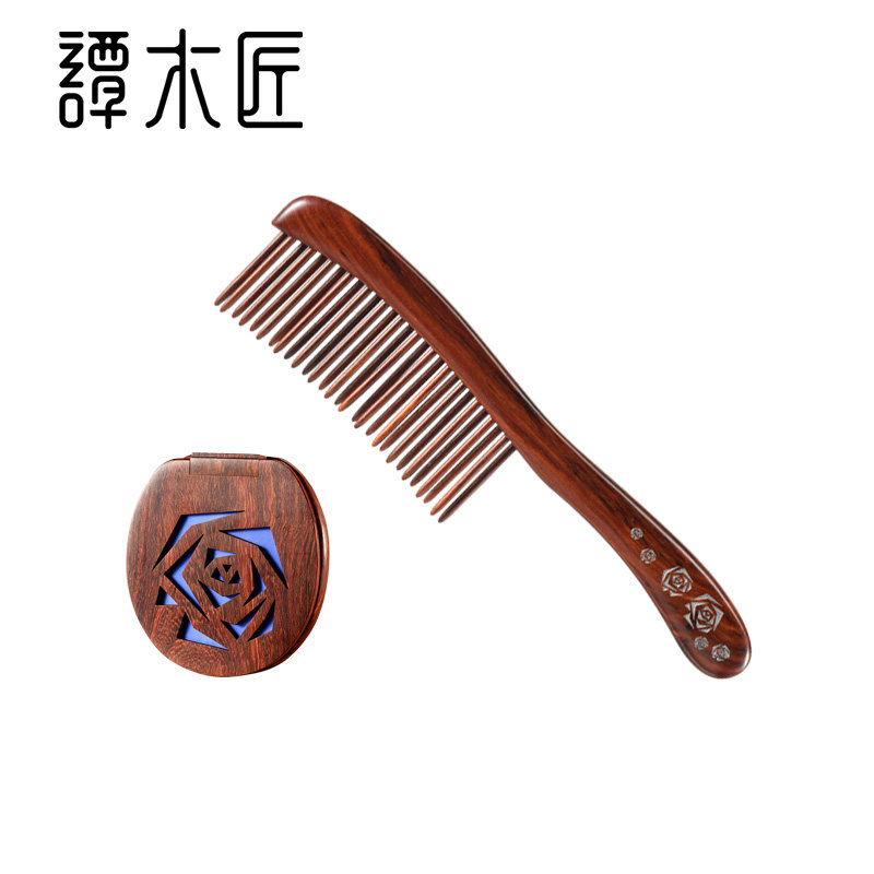 Tan Carpenter Gift Box Bloom Two L Wooden Comb Comb Mirror Massage Wood Comb Female Comb Creative Birthday Gift