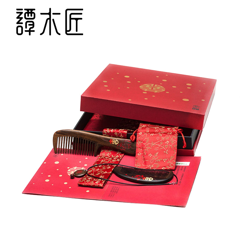 Tan Carpenter New Gift Box Centennial Good Five Creative Wedding Celebration Comb Chinese Retro Style New Wedding Gift