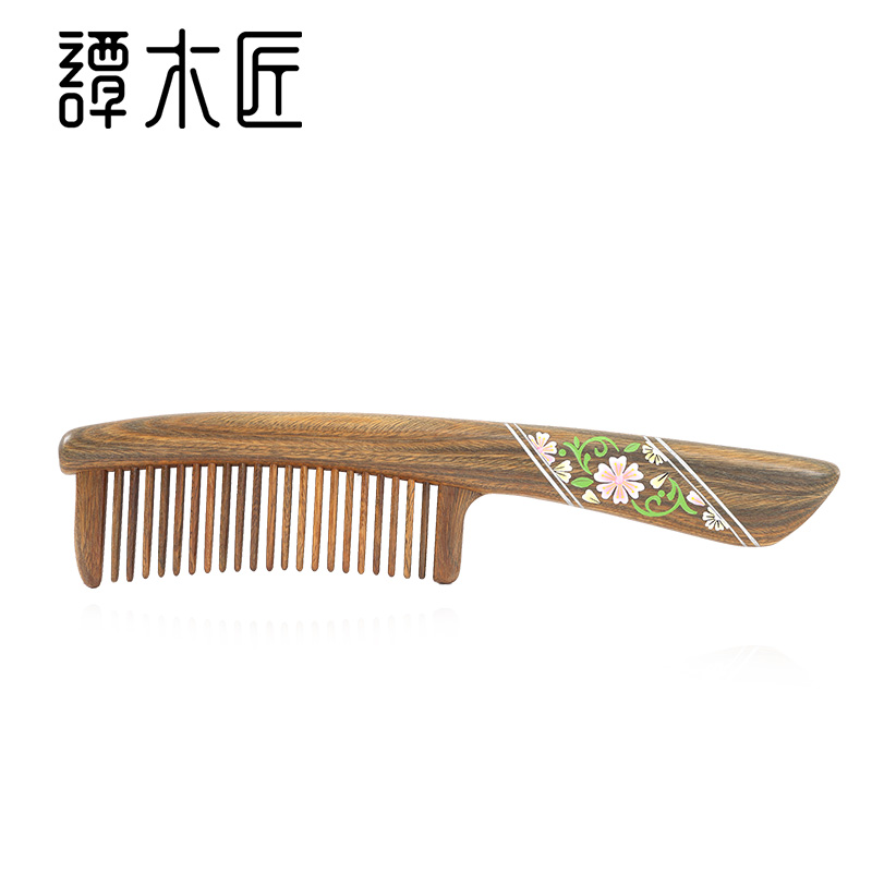 Tan Carpenter Tooth Comb Box Flower jade sandalwood comb Personal cleaning care Romantic Gift Comb