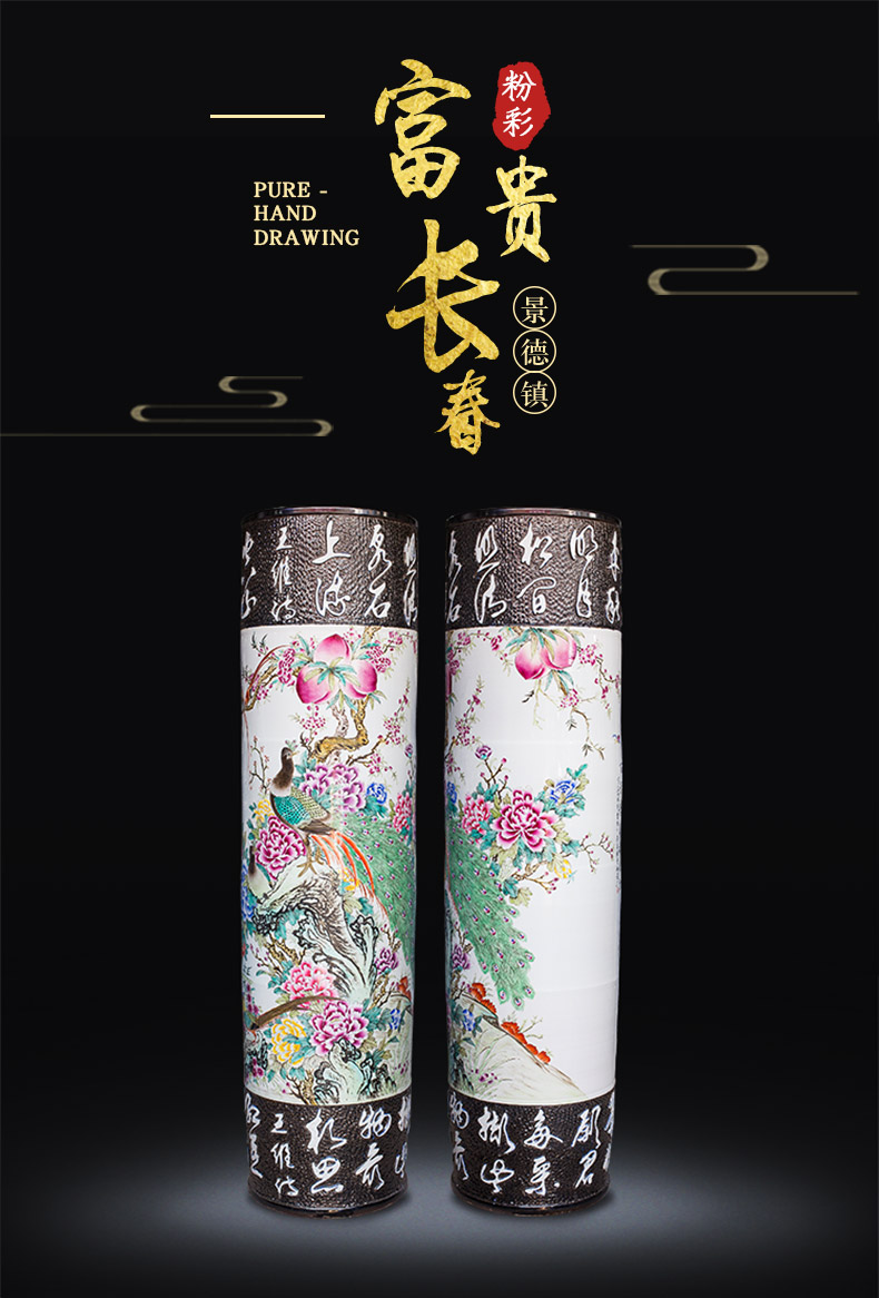 Jingdezhen ceramics powder enamel hand - carved quiver landing big vase villa hotel furnishing articles opening gifts