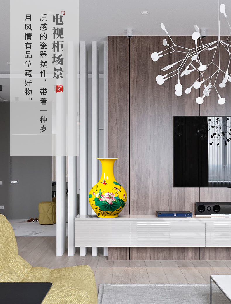 Jingdezhen ceramics furnishing articles antique imitation the qing yongzheng hand - made pastel yellow glaze floret bottle of home sitting room adornment