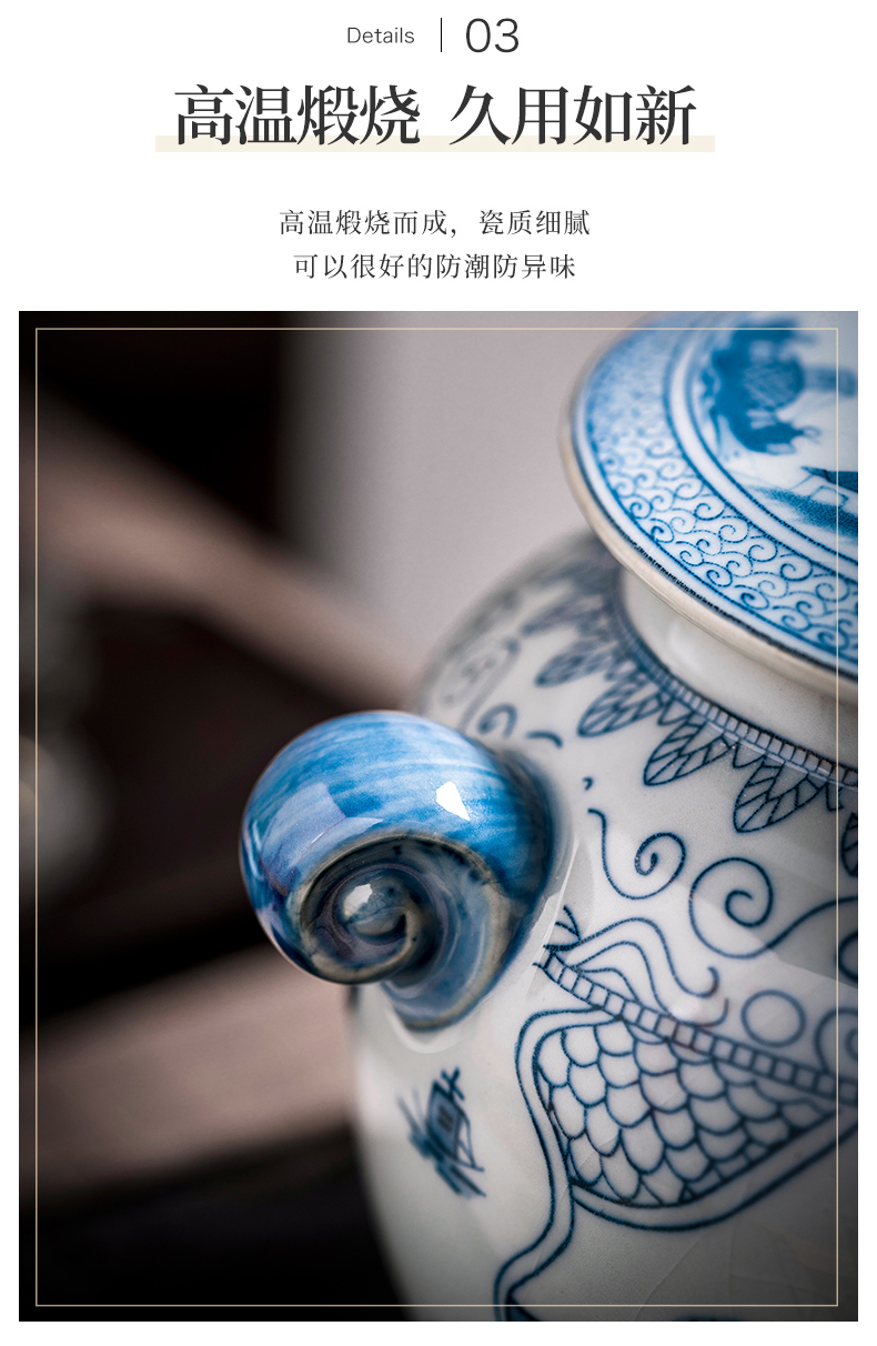 Jingdezhen ceramic tea pot seal pot of new Chinese style household she prevention of blue and white porcelain storage moistureproof furnishing articles large