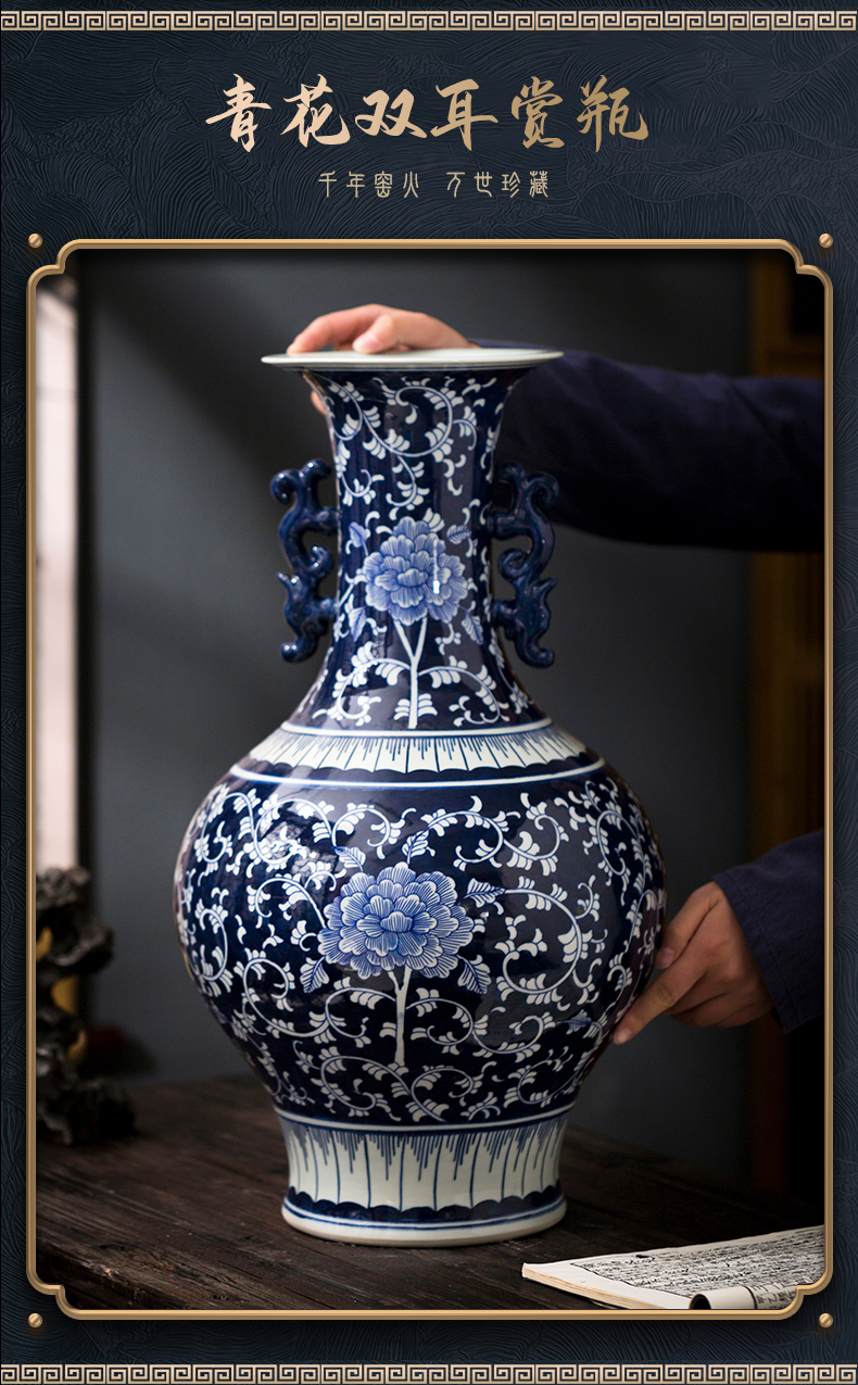 Jingdezhen ceramics imitation the qing qianlong blue tie up branch lotus bottle craft supplies sitting room bedroom study furnishing articles