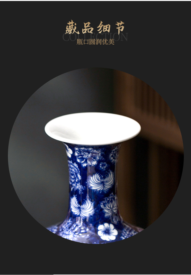 Jingdezhen ceramic antique Chinese style living room lucky bamboo of blue and white porcelain vase rich ancient frame process study adornment furnishing articles