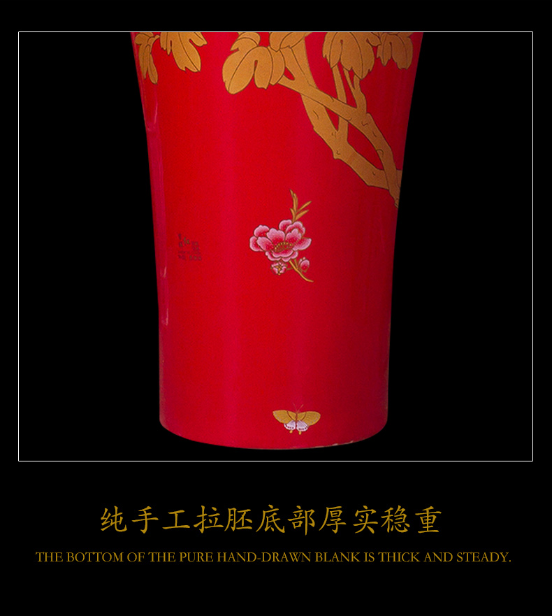 Jingdezhen ceramics China red peony vases furnishing articles of Chinese style living room floor decoration new housewarming gift