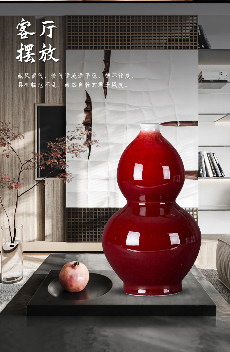 Jingdezhen ceramic antique ruby red glaze vase large living room TV ark, flower adornment of Chinese style household furnishing articles