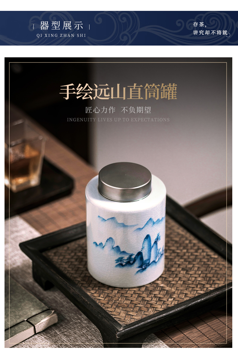 Jingdezhen ceramics your up crack caddy fixings half jins of "tieguanyin" blue and white hand draw archaize home seal