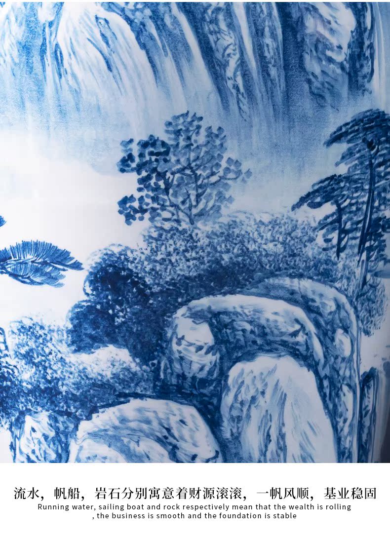 Jingdezhen blue and white tail hand - made ceramics has a long history of large vase sitting room hotel decoration furnishing articles