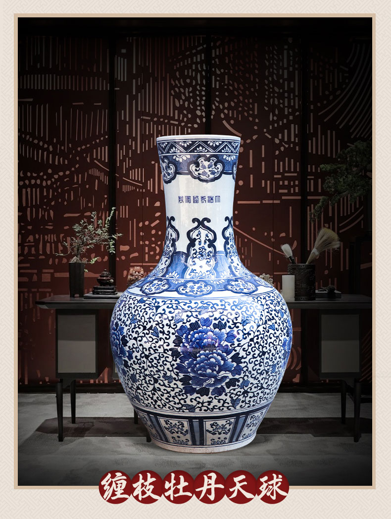 Jingdezhen blue and white ceramics hand - made large vases, flower arrangement sitting room adornment style furnishing articles to his new gifts