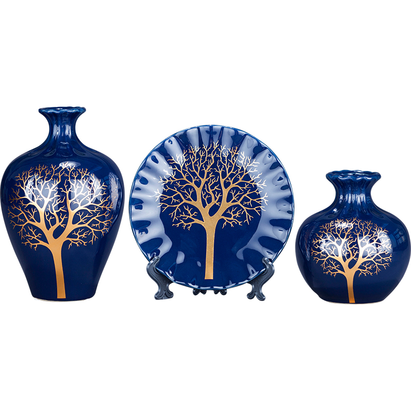 Jingdezhen ceramics glaze blue three - piece vase of modern Chinese style living room TV ark, furnishing articles home decoration