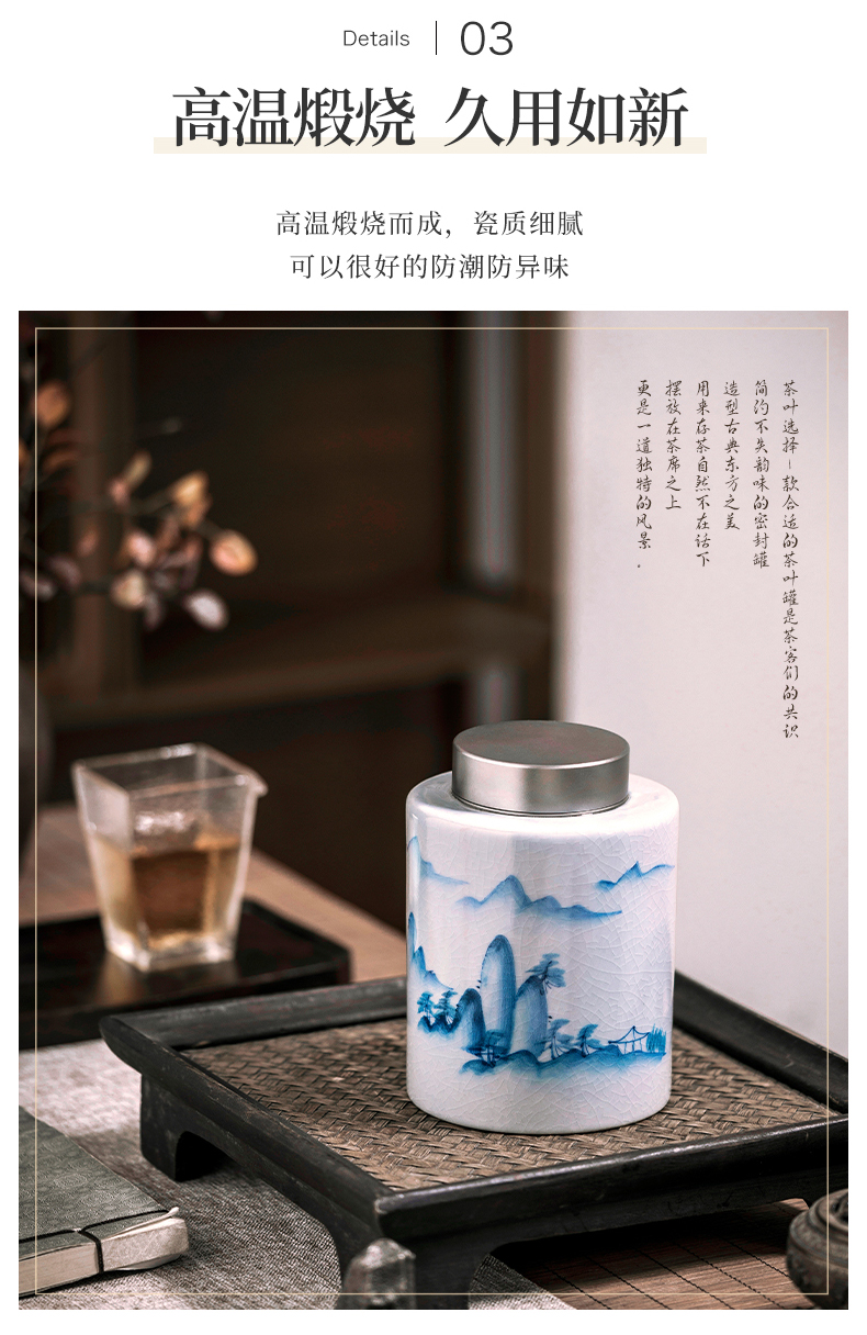 Jingdezhen ceramics your up crack caddy fixings half jins of "tieguanyin" blue and white hand draw archaize home seal