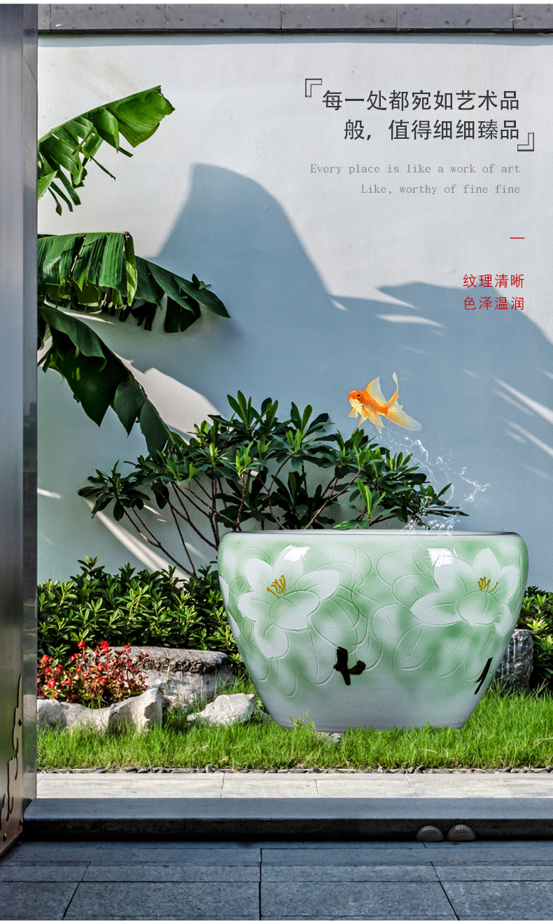 Jingdezhen ceramic hand - made aquarium large home sitting room landscape garden floor furnishing articles is suing green plant adornment