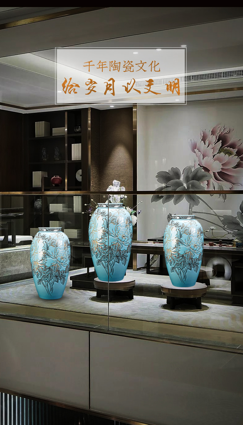 Jingdezhen chinaware paint hand - made vases light key-2 luxury furnishing articles of Chinese style living room TV ark, large home decoration