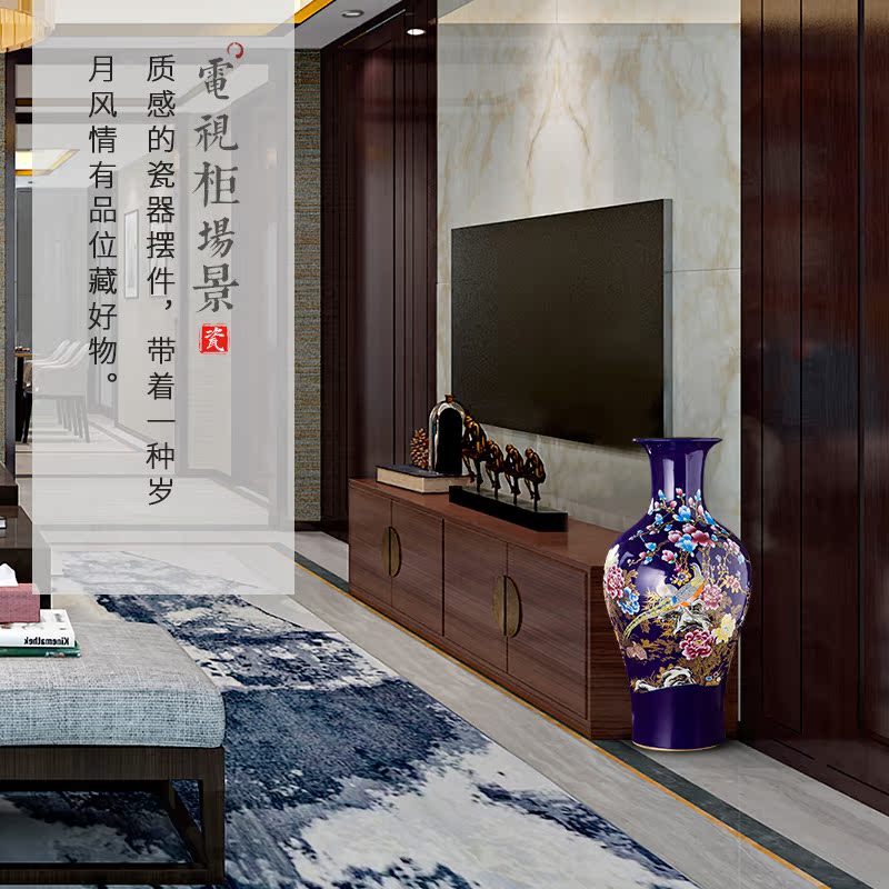 Jingdezhen chinaware big blue vase furnishing articles of Chinese style living room TV ark landed a large decorative arts and crafts