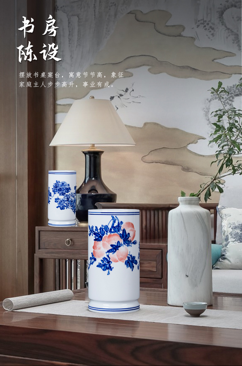 Jingdezhen ceramic thin foetus hand - made of blue and white porcelain brush pot study desktop office furnishing articles porcelain decoration gifts