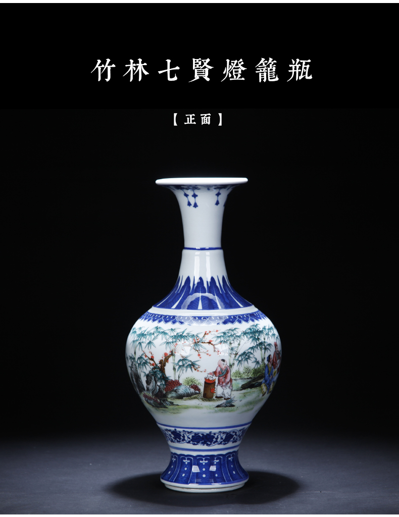 Jingdezhen ceramics bucket color blue and white porcelain vase furnishing articles of new Chinese style living room TV cabinet flower arrangement home decoration