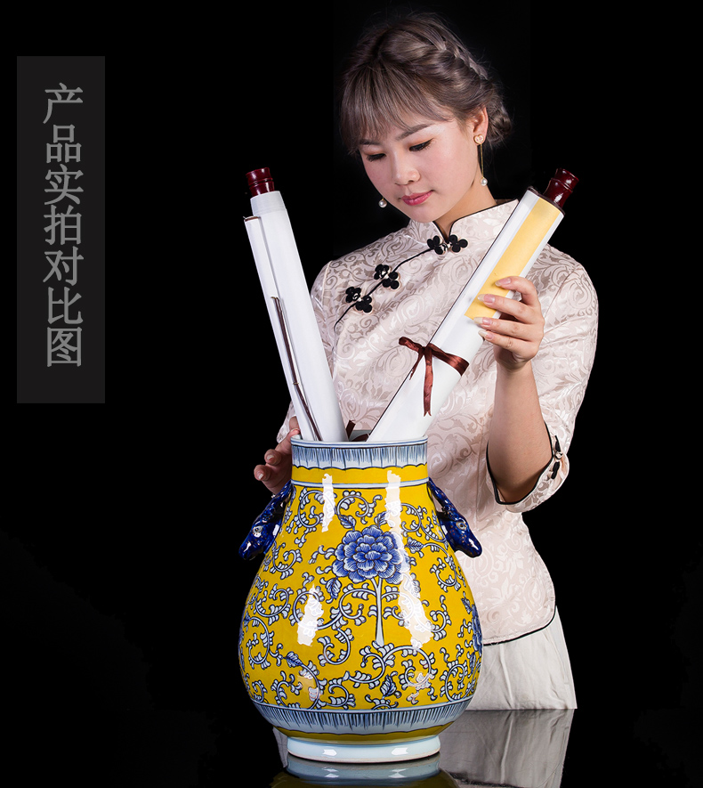 Jingdezhen ceramics antique hand - made vases in yellow Chinese style classical ancient frame sitting room adornment collection furnishing articles