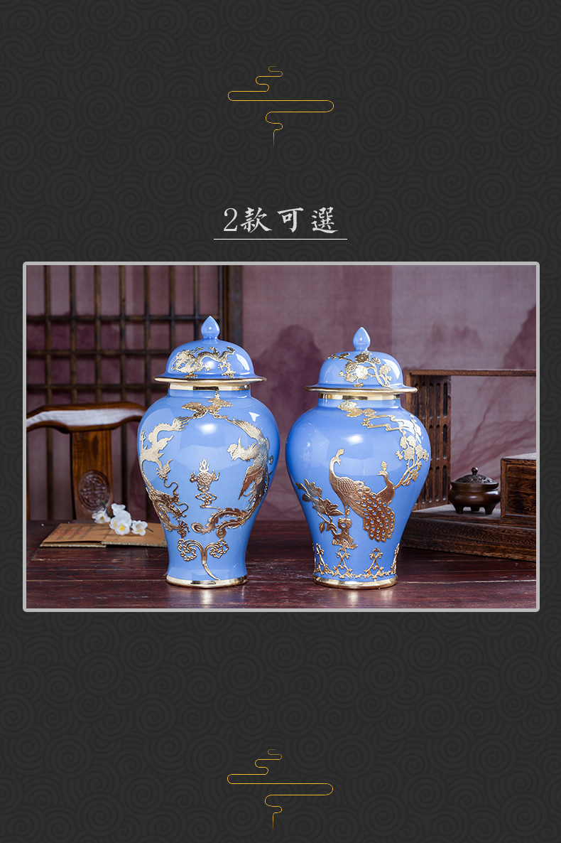 Jingdezhen ceramics blue stroke an inset jades general pot vase of new Chinese rich ancient frame sitting room adornment is placed