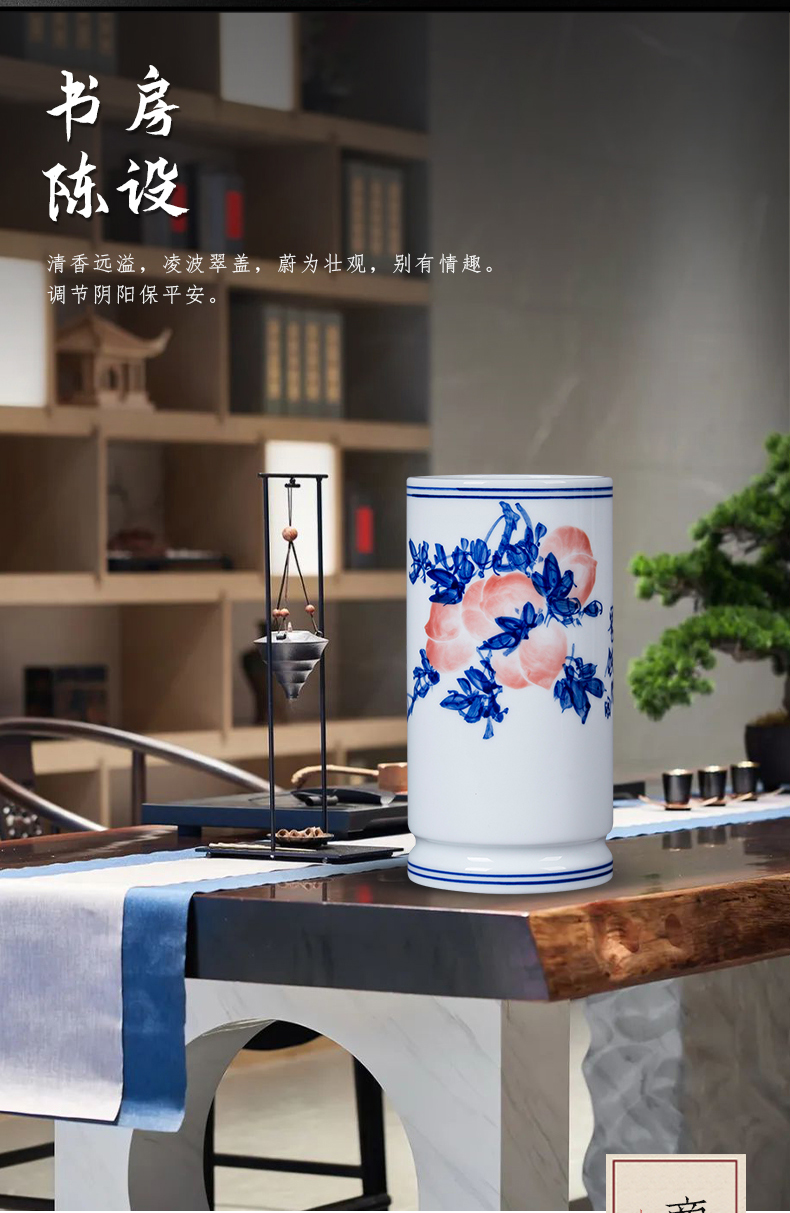 Jingdezhen ceramic thin foetus hand - made of blue and white porcelain brush pot study desktop office furnishing articles porcelain decoration gifts