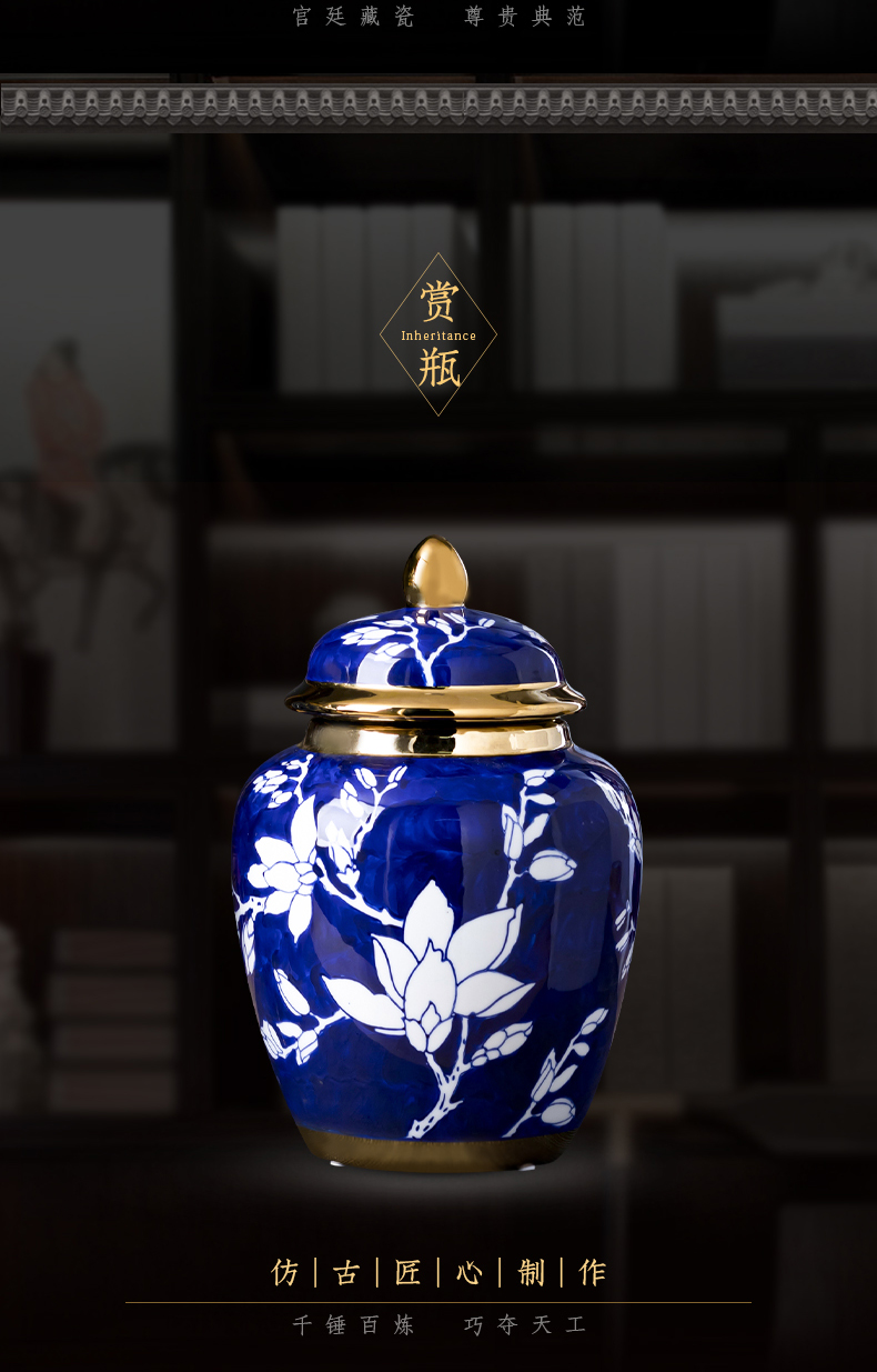 Jingdezhen chinaware paint the general pot of blue and white porcelain vase furnishing articles of new Chinese style living room home decoration process